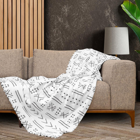 SoftMicro Etnik Desenli Boho 180x220 cm  Koltuk Örtüsü Şalı, Kanepe Örtüsü, Tv Battaniyesi Siyah Beyaz