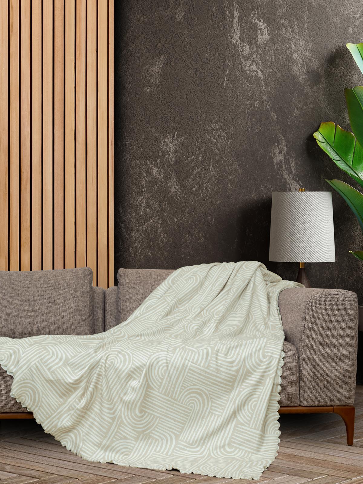 SoftMicro Gökkuşağı Desenli Boho 130x180 cm Koltuk Örtüsü Şalı, Kanepe Örtüsü,Tv Battaniyesi Krem