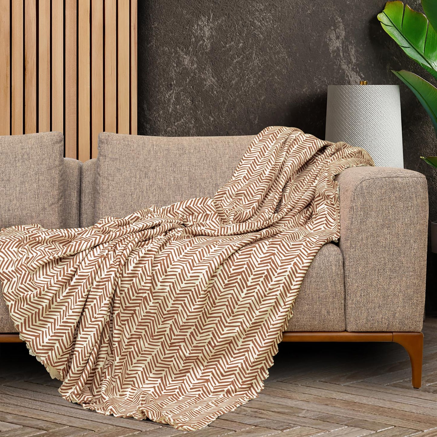 SoftMicro İskandinav Desenli Boho180x220 cm Koltuk Örtüsü Şalı, Kanepe Örtüsü, Tv Battaniyesi  Kiremit Rengi