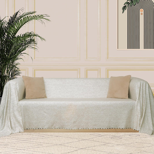 SoftMicro İskandinav Desenli Boho 180x220 cm Koltuk Örtüsü Şalı, Kanepe Örtüsü, Tv Battaniyesi Krem