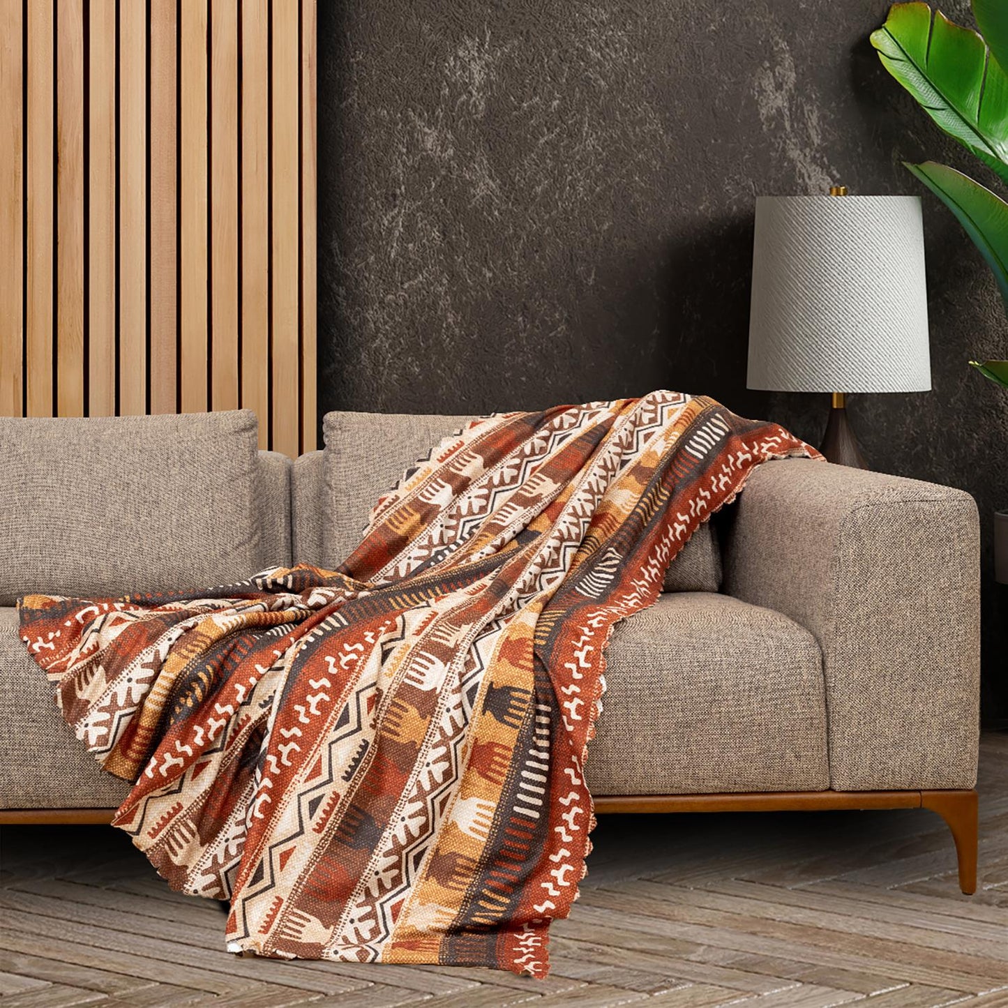 SoftMicro Etnik Desenli Boho 130x180 cm Koltuk Örtüsü Şalı, Kanepe Örtüsü, Tv Battaniyesi Toprak