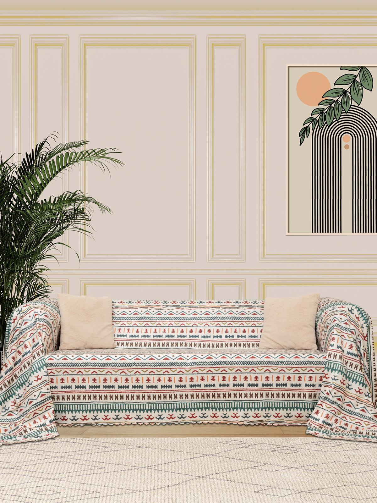 SoftMicro Etnik Desenli Boho 180x220 cm  Koltuk Örtüsü Şalı, Kanepe Örtüsü, Tv Battaniyesi Turkuaz