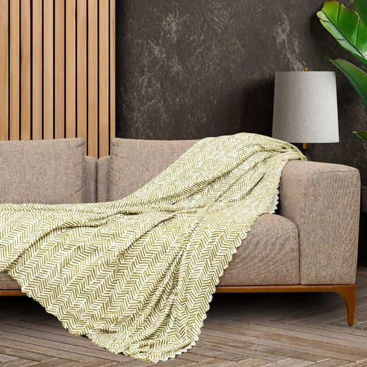 SoftMicro İskandinav Desenli Boho 130x180 cm  Koltuk Örtüsü Şalı, Kanepe Örtüsü, Tv Battaniyesi Yeşil